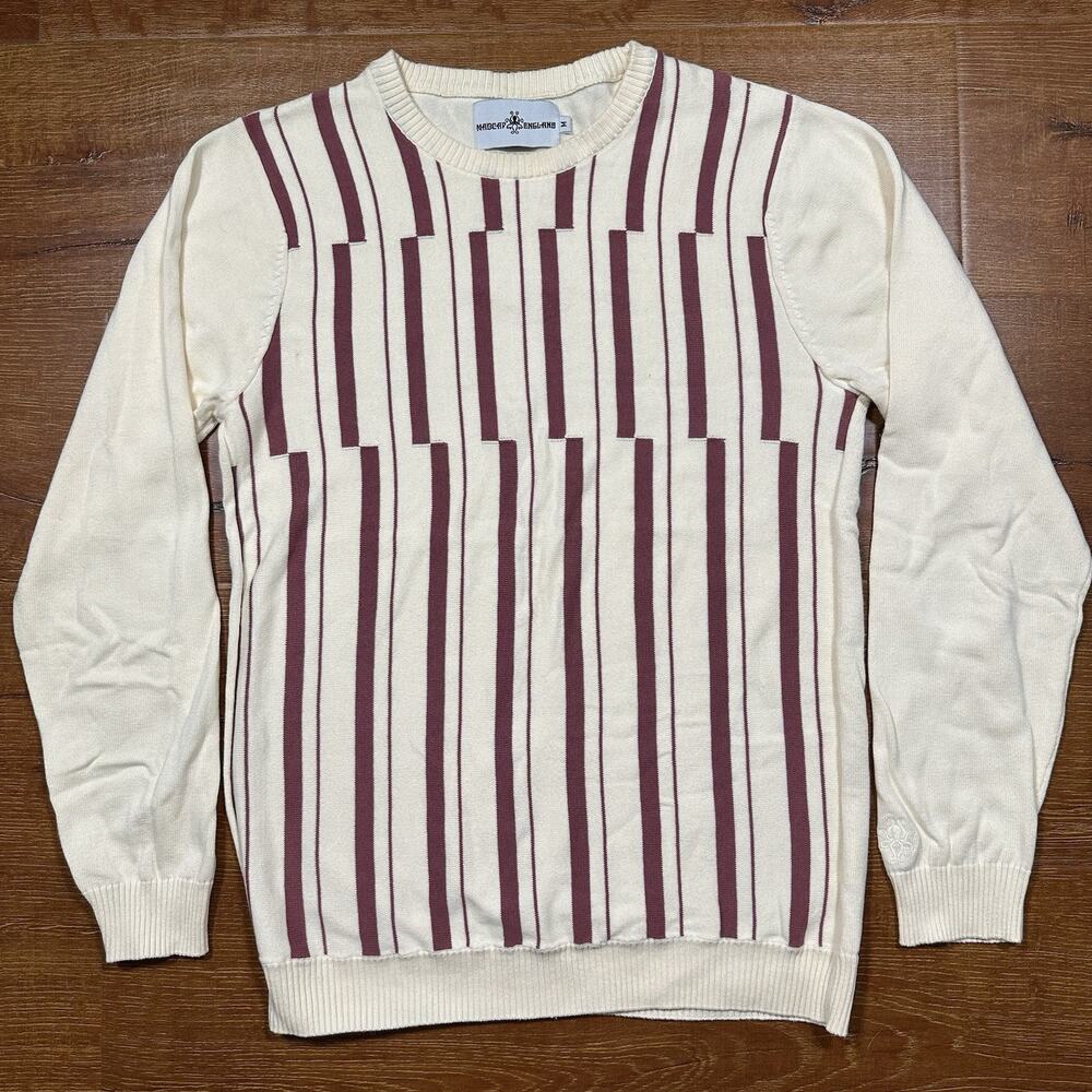 Madcap England Sweatshirt Mens M Beige Stripe Crewneck Cotton Old Money Luxury